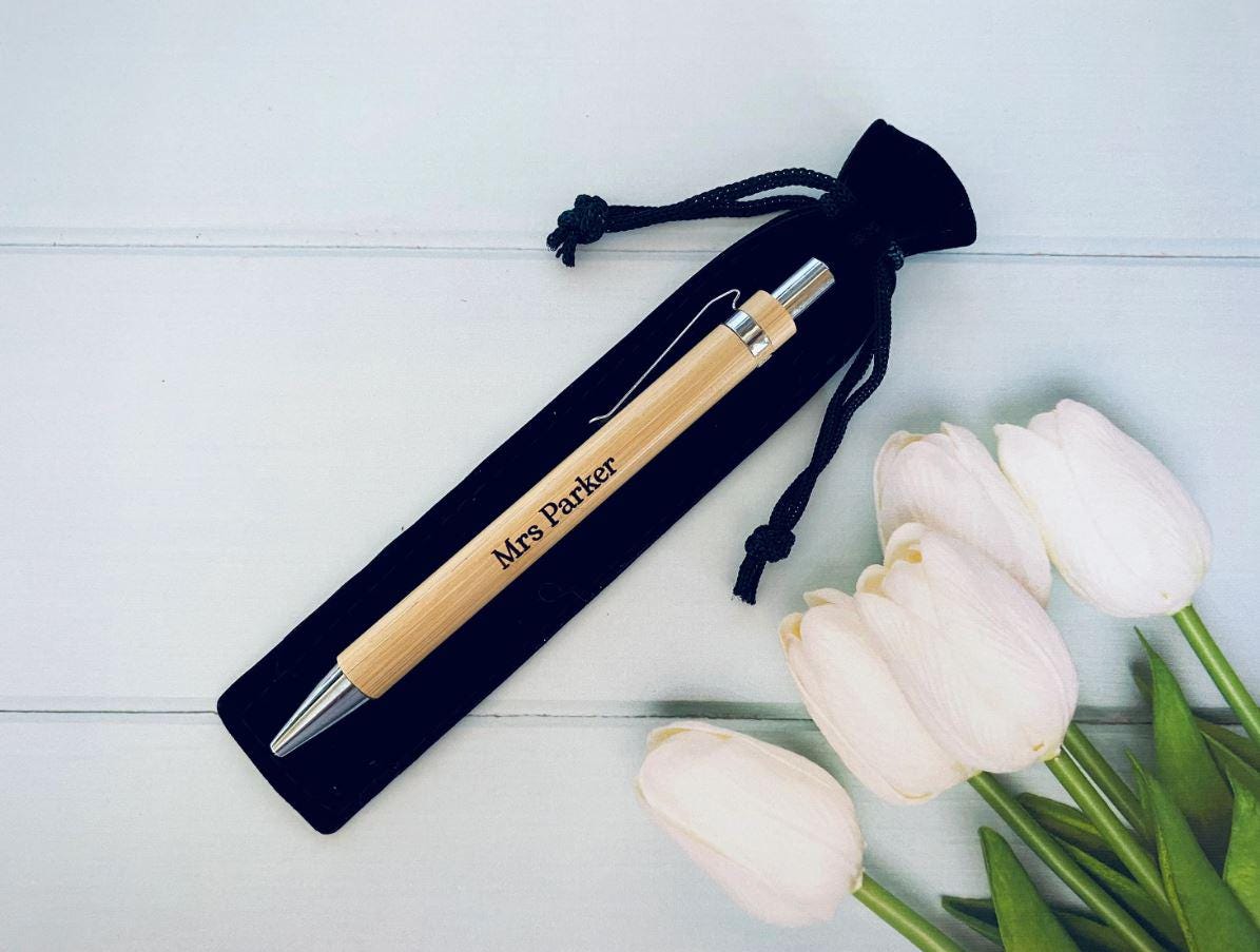 Personalised Teacher Pen, Eco-Friendly Bamboo Wooden Gift With Message, Teacher, Nursery School Key Worker Thank You End of Term Year Gift