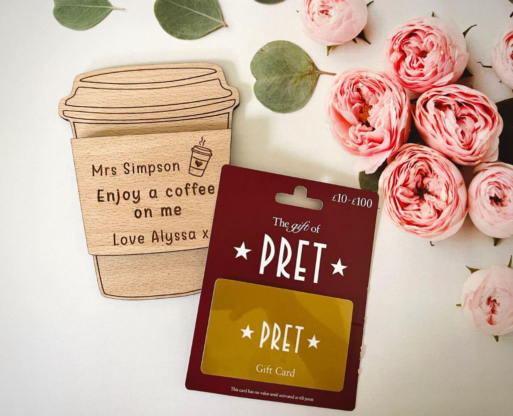 Personalised Coffee Cup Gift Card Holder For Teachers, Teacher Gift, Hot Drink Gift Card,  End of Term Gift, Starbucks, Costa Coffee, Xmas