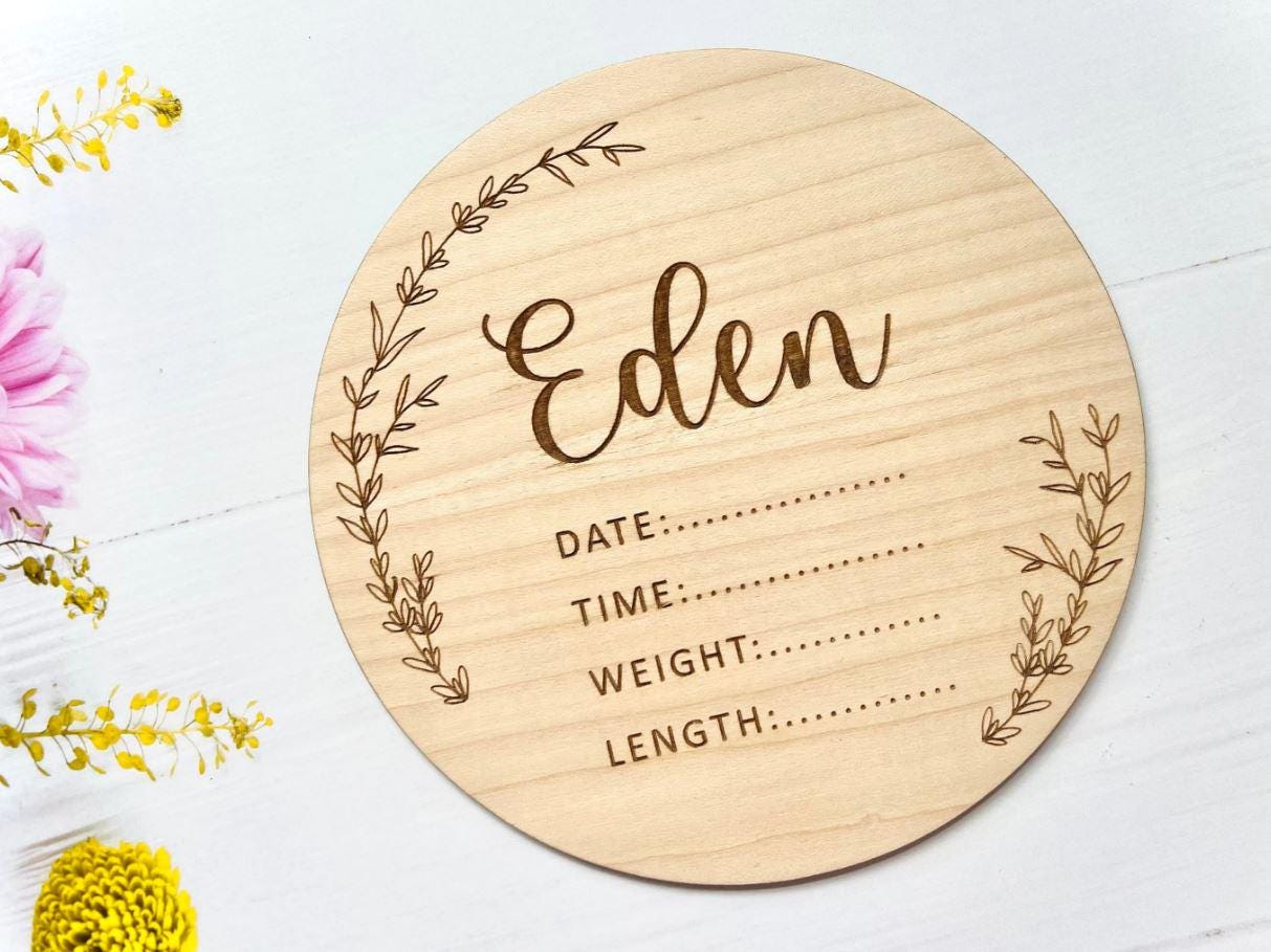 Personalised Baby Birth Announcement Plaque New Baby Gift, Newborn Keepsake, Birth Details Photo Prop Disc, Baby Shower Gift, Baby Name Disc