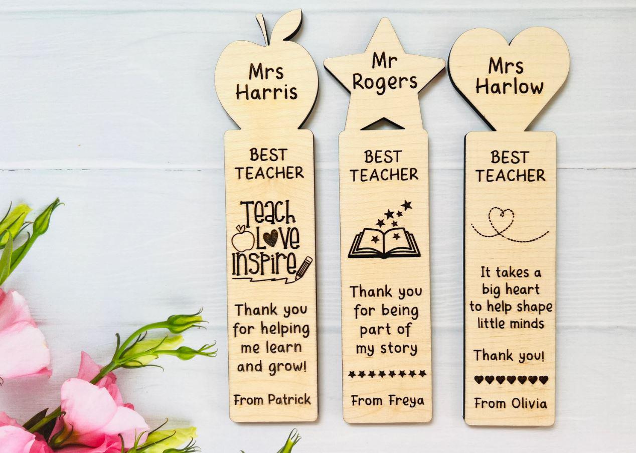 Personalised Teacher Bookmark: Engraved Wood Gift,  Thank You Present for Key Worker, School, Book Lover Reading, End Of Year Term, Nursery