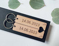 Matching Date Personalised wooden Keyrings, Wedding Anniversary Gift,  Wedding Present, For Couples, Valentines Day, First Christmas