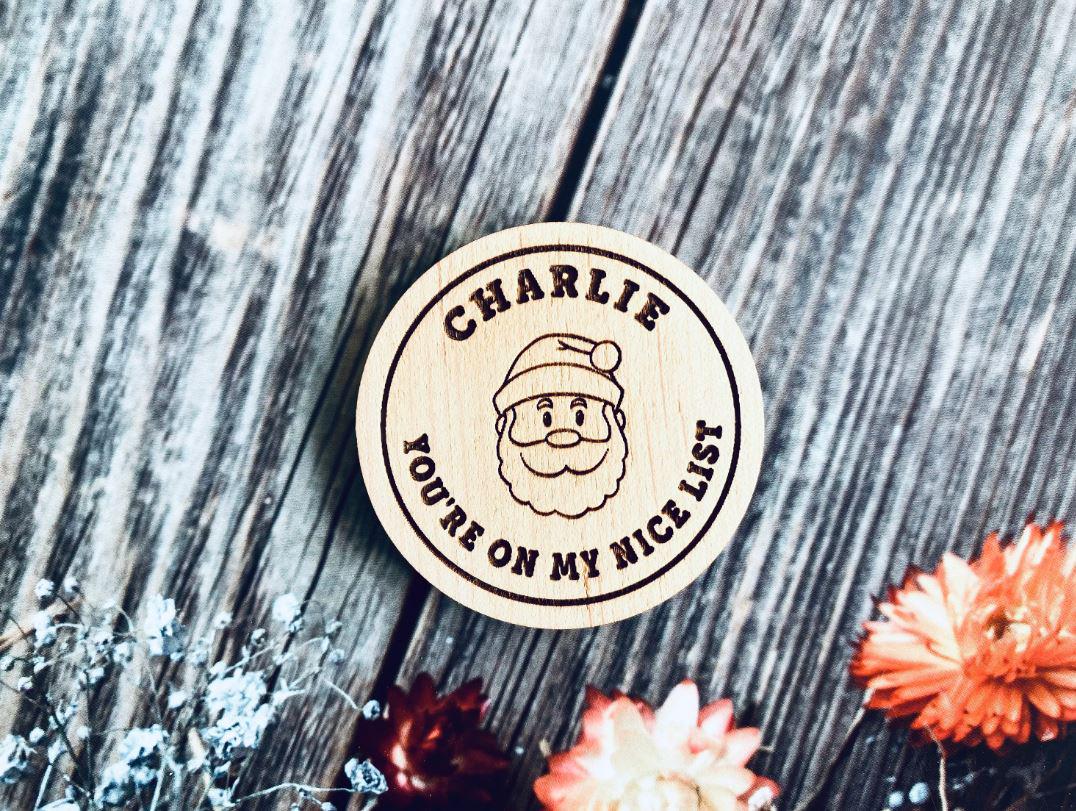 Christmas Nice List Button, Santa Good List Award, Father Christmas, Xmas Eve Box Gifts, Well Done, Children's Wooden Token, North Pole Kids