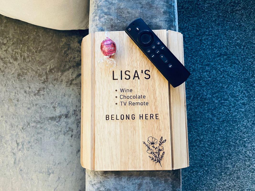 Personalised Wooden Sofa Tray Gift, Reserved For Nannie, Mum, Grandma, Gran, Nana, Friend Arm Chair Tray, Birthday, Christmas, Xmas Presents