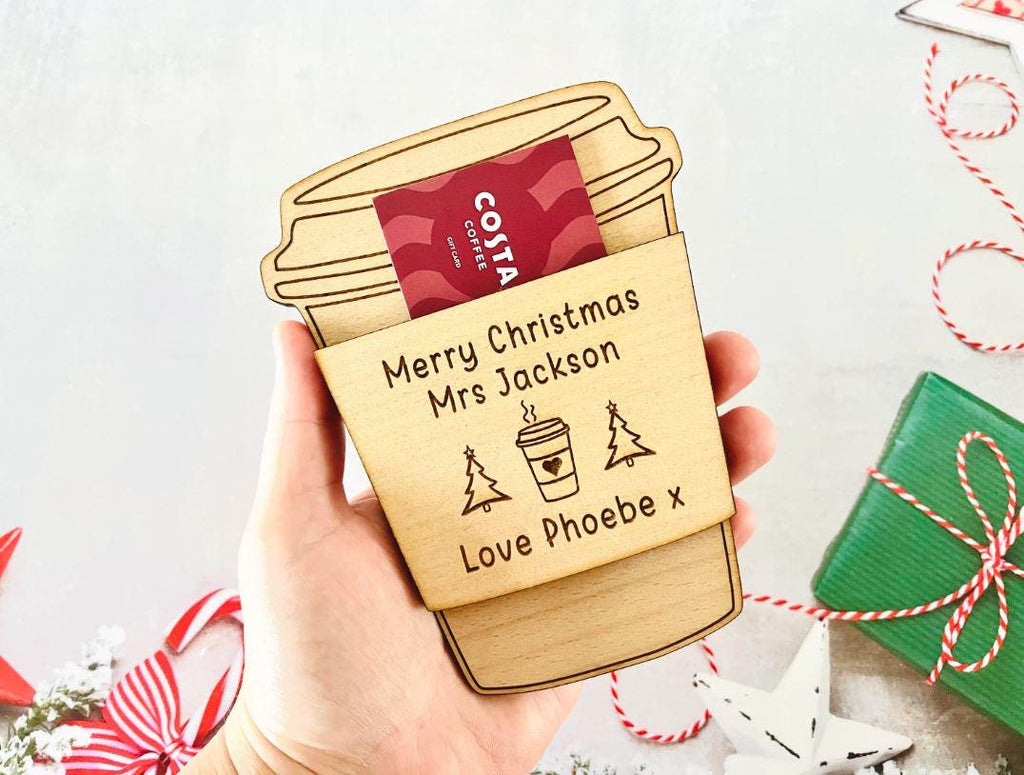 Personalised Coffee Cup Gift Card Holder For Teachers, Christmas Gift For Teacher, Hot Drink Gift Card,  End of Term Gift, Starbucks, Costa