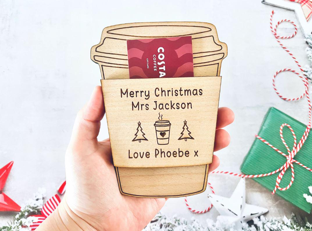 Personalised Coffee Cup Gift Card Holder For Teachers, Christmas Gift For Teacher, Hot Drink Gift Card,  End of Term Gift, Starbucks, Costa