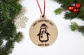 Personalised baby First Christmas Bauble, 1st Penguin Tree Decoration, Engraved Wooden Ornament, Santa Gift Decor Present, Handmade keepsake