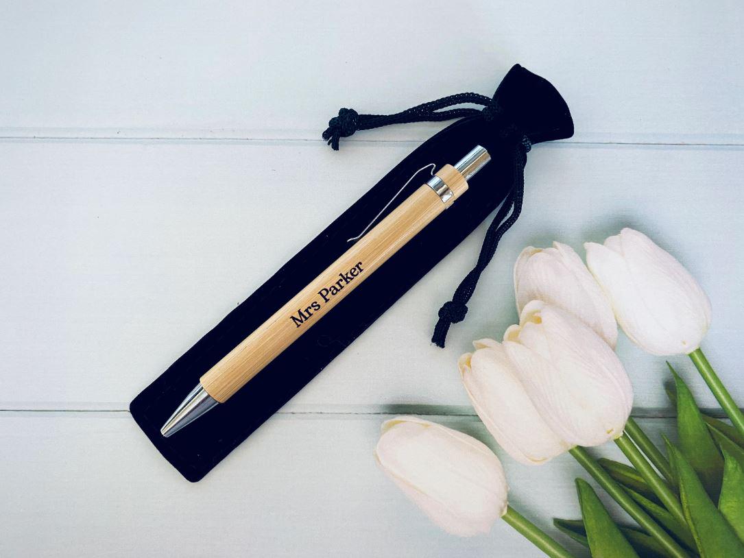 Personalised Engraved Bamboo Pen, Natural Wood Handwriting Pen, Special Gift, Mothers or Fathers Day Birthday, Retirement, Christmas Present