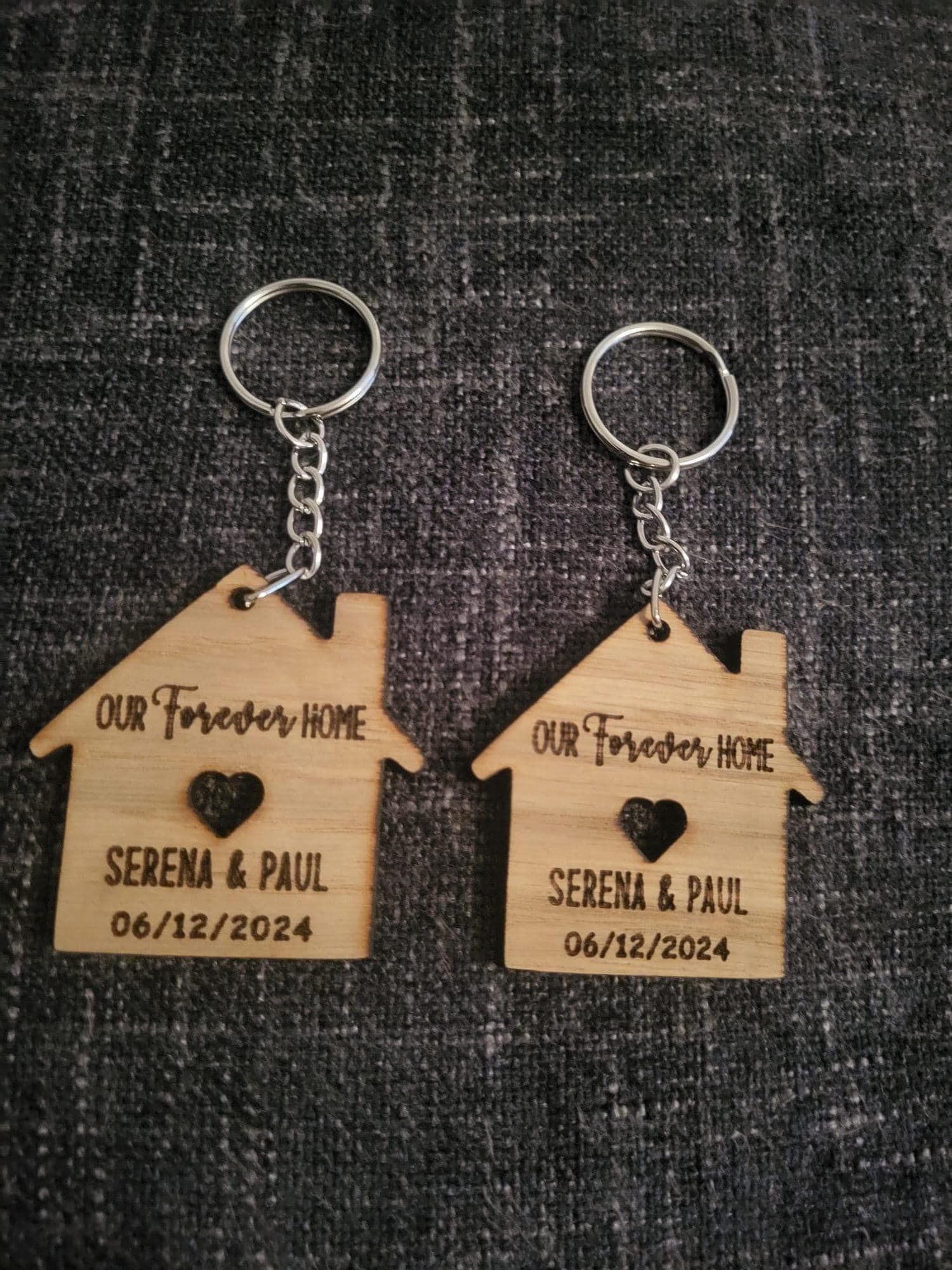 Personalised Oak Veneer Forever Home Keyring: New Home Gift.