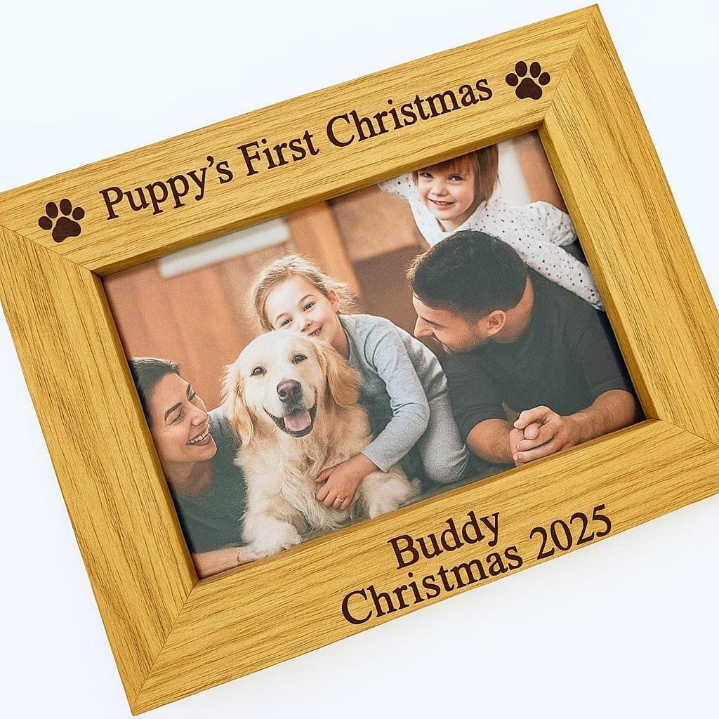 Personalised Puppy First Christmas Photo Frame - Engraved Pet Keepsake
