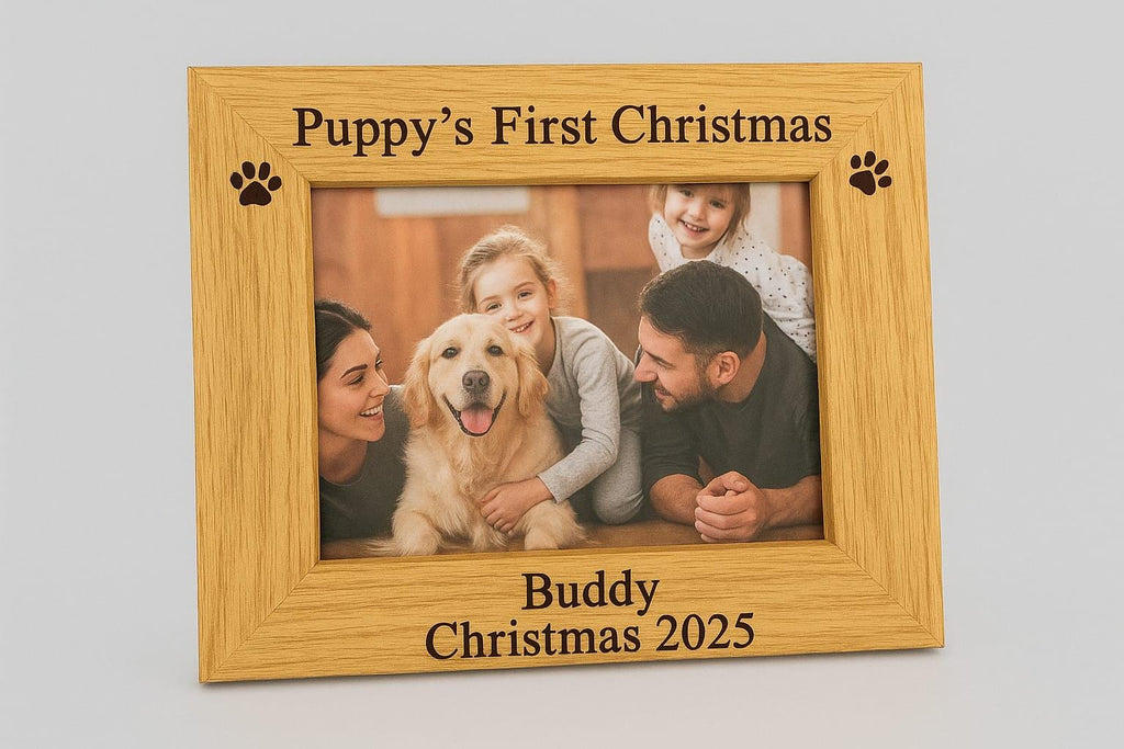 Personalised Puppy First Christmas Photo Frame - Engraved Pet Keepsake