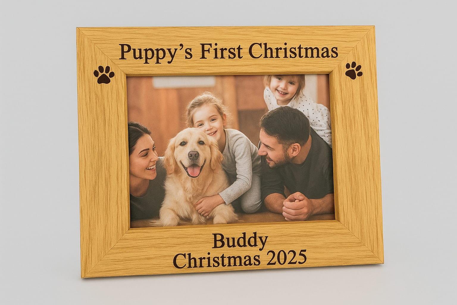 Personalised Puppy First Christmas Photo Frame - Engraved Pet Keepsake