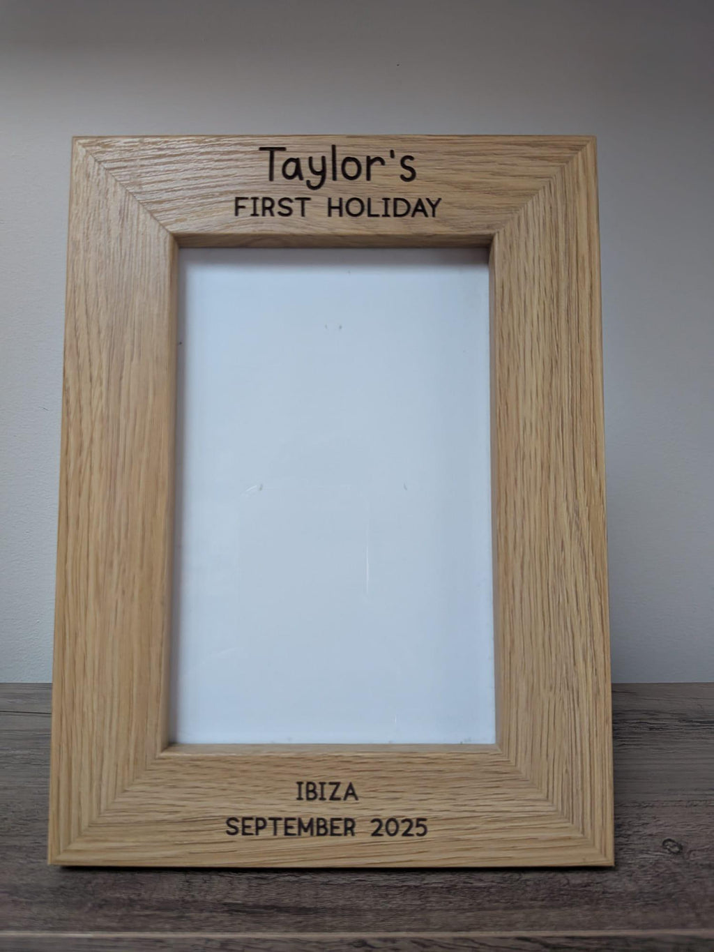 Personalised First Holiday Frame â€“ Custom Child Name, Destination & Year, Babyâ€™s First Trip Keepsake, Wooden Photo Gift