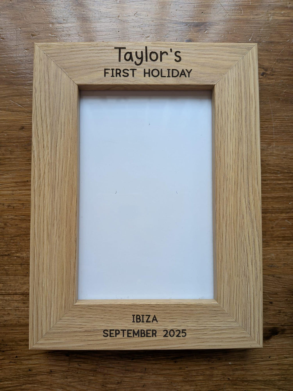 Personalised First Holiday Frame â€“ Custom Child Name, Destination & Year, Babyâ€™s First Trip Keepsake, Wooden Photo Gift