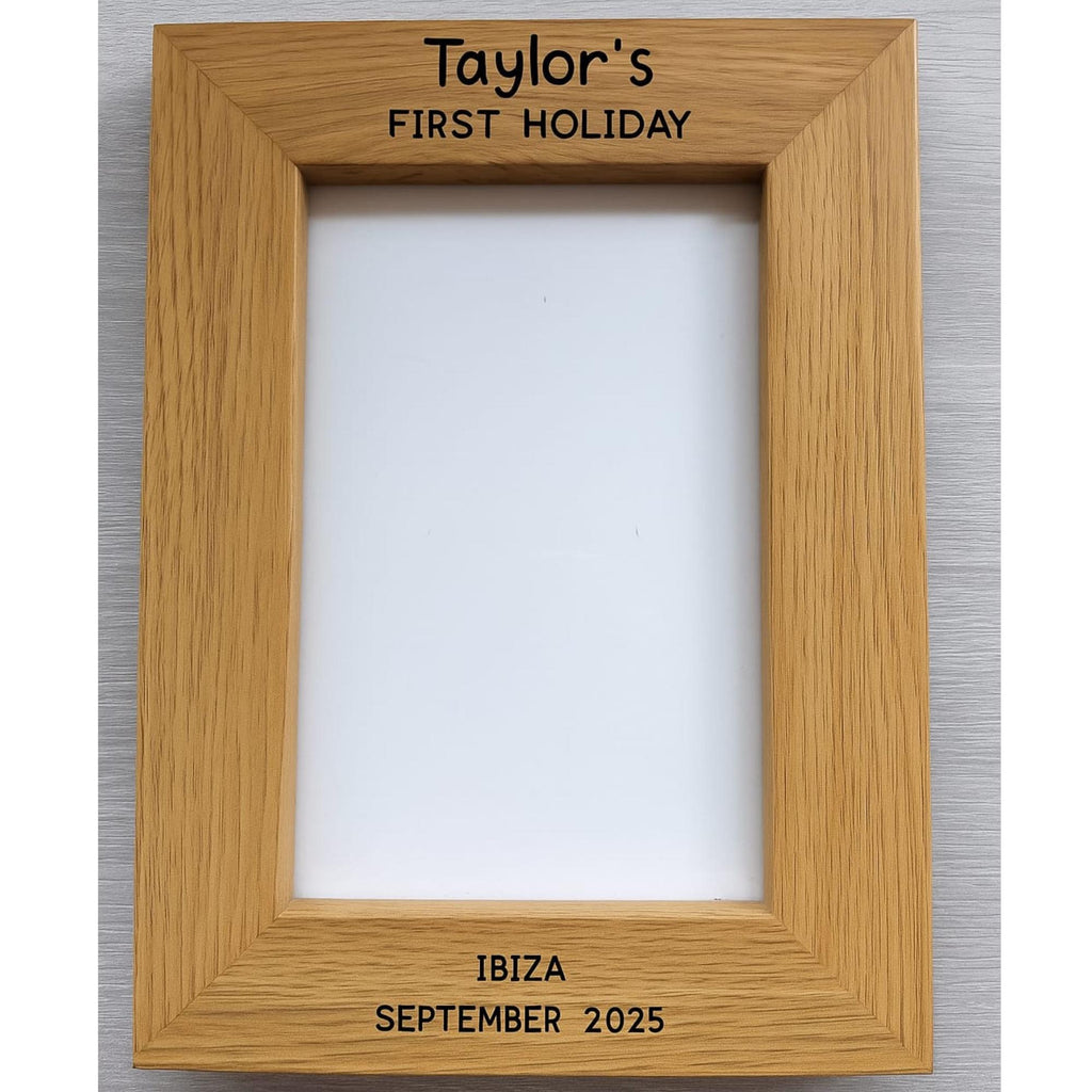 Personalised First Holiday Frame â€“ Custom Child Name, Destination & Year, Babyâ€™s First Trip Keepsake, Wooden Photo Gift
