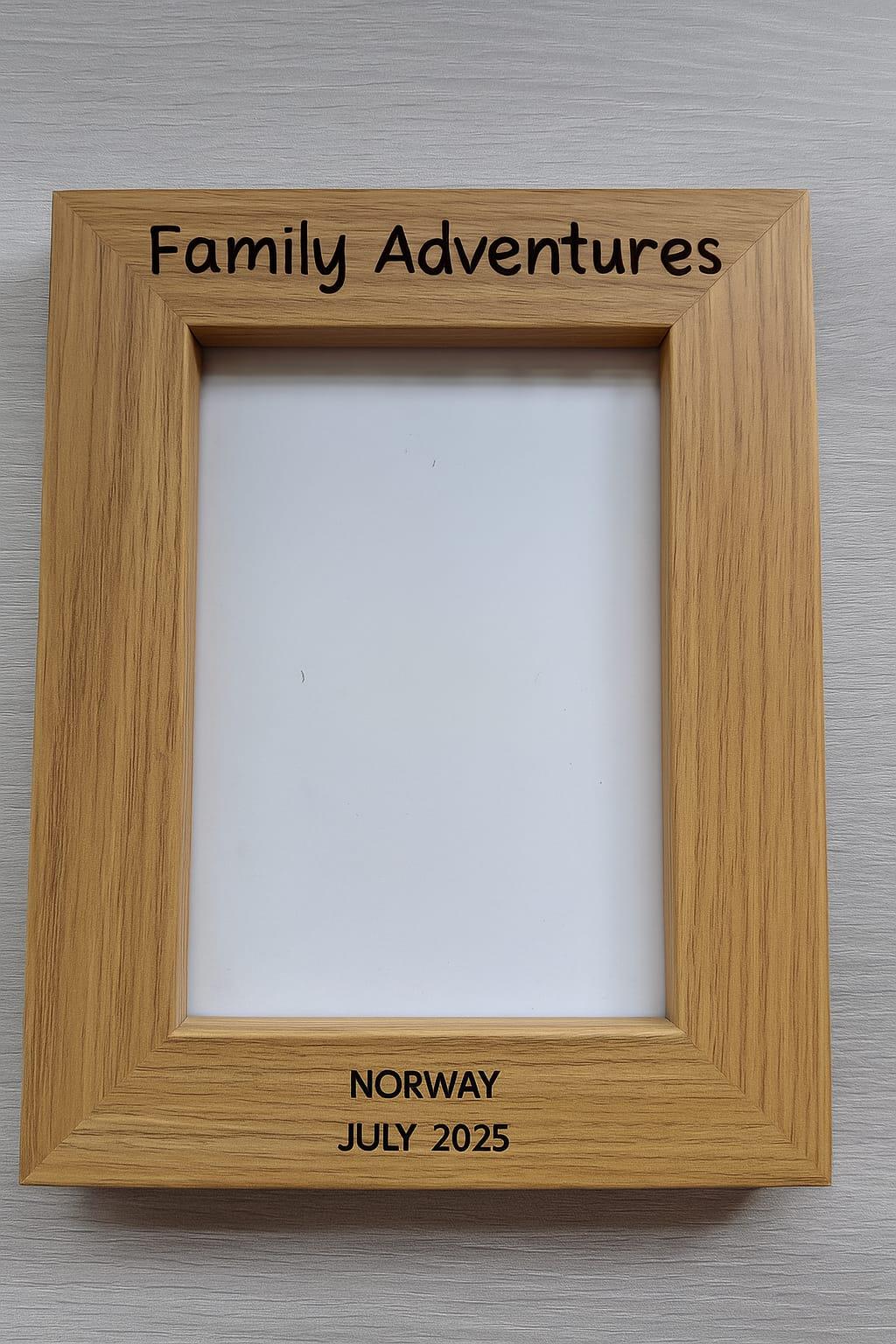 Personalised Family Adventures Frame â€“ Custom Holiday Destination & Year â€“ Family Travel Keepsake, Custom Wooden Photo Gift
