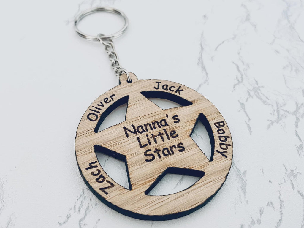 Personalised Wooden Little Stars Keyring For Mum Mummy Grandma Grandpa Mothers Day Keepsake Gift For her Christmas birthday